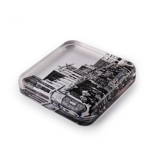 Square Glass Paper Weight - Khobar (Black/ White)