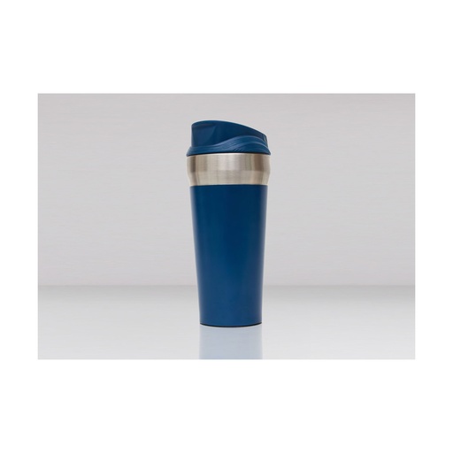 [GM-20-3010] Blue plastic/Stainless steel Smart Grip auto mug in a carton box.