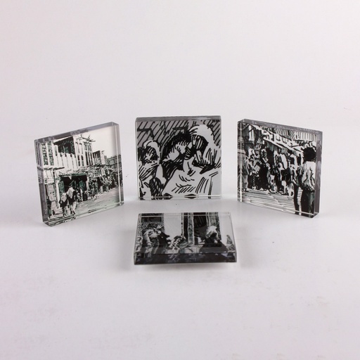 [GM-90-0011-KH-BW] 4 Square Glass Magnet - Khobar (Black/ White)