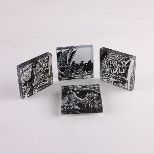 [GM-90-0011-UN-BW] 4 Square Glass Magnet - Kingdom's Unification (Black/ White)