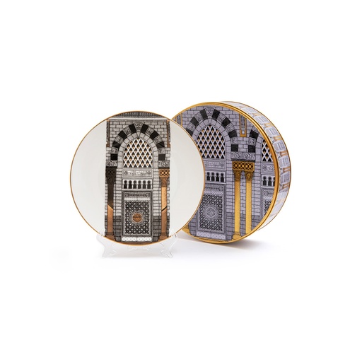 [GM-90-0040-MD-BW] Ceramic Plate - Madinah (Black/ White)