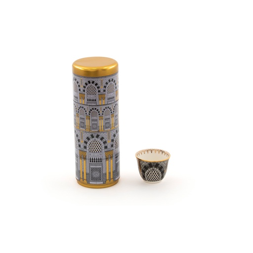 [GM-90-0042-MD-BW]  Arabic Coffee Cups - Prophets Mosque (Black/ White)